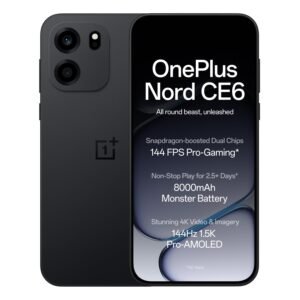 OnePlus Nord CE6 | 8GB+256GB | Pitch Black | Snapdragon 7s Gen 4 | Segment's Fastest Touch Response | 8000mAh Battery | 144Hz 1.5K AMOLED Display | 50MP Main + 32MP Selfie 4K Cameras | IP66,68,69,69K
