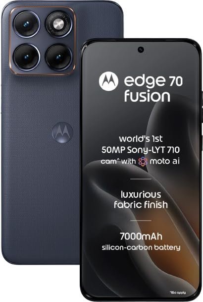 edge 70 fusion Motorola Edge 70 Fusion (Pantone Silhouette, 12GB RAM, 256GB Storage) | 6.78" 144Hz AMOLED | Snapdragon 7s Gen 4 | 50MP OIS + 13MP Camera | 32MP Selfie | 7000mAh Battery | 68W TurboPower