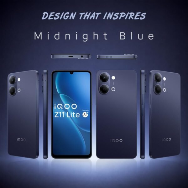 iQOO Z11 Lite 44W 5G (Midnight Blue, 6GB RAM, 256GB Storage) | 6500mAh Battery with 44W Fast Charging* | Dimensity 6300 with 579k+ AnTuTu Score* | OriginOS 6.0 with AI Creation* & Private Space