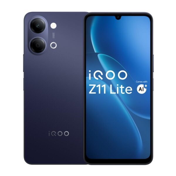 iQOO Z11 Lite 44W 5G (Midnight Blue, 6GB RAM, 256GB Storage) | 6500mAh Battery with 44W Fast Charging* | Dimensity 6300 with 579k+ AnTuTu Score* | OriginOS 6.0 with AI Creation* & Private Space